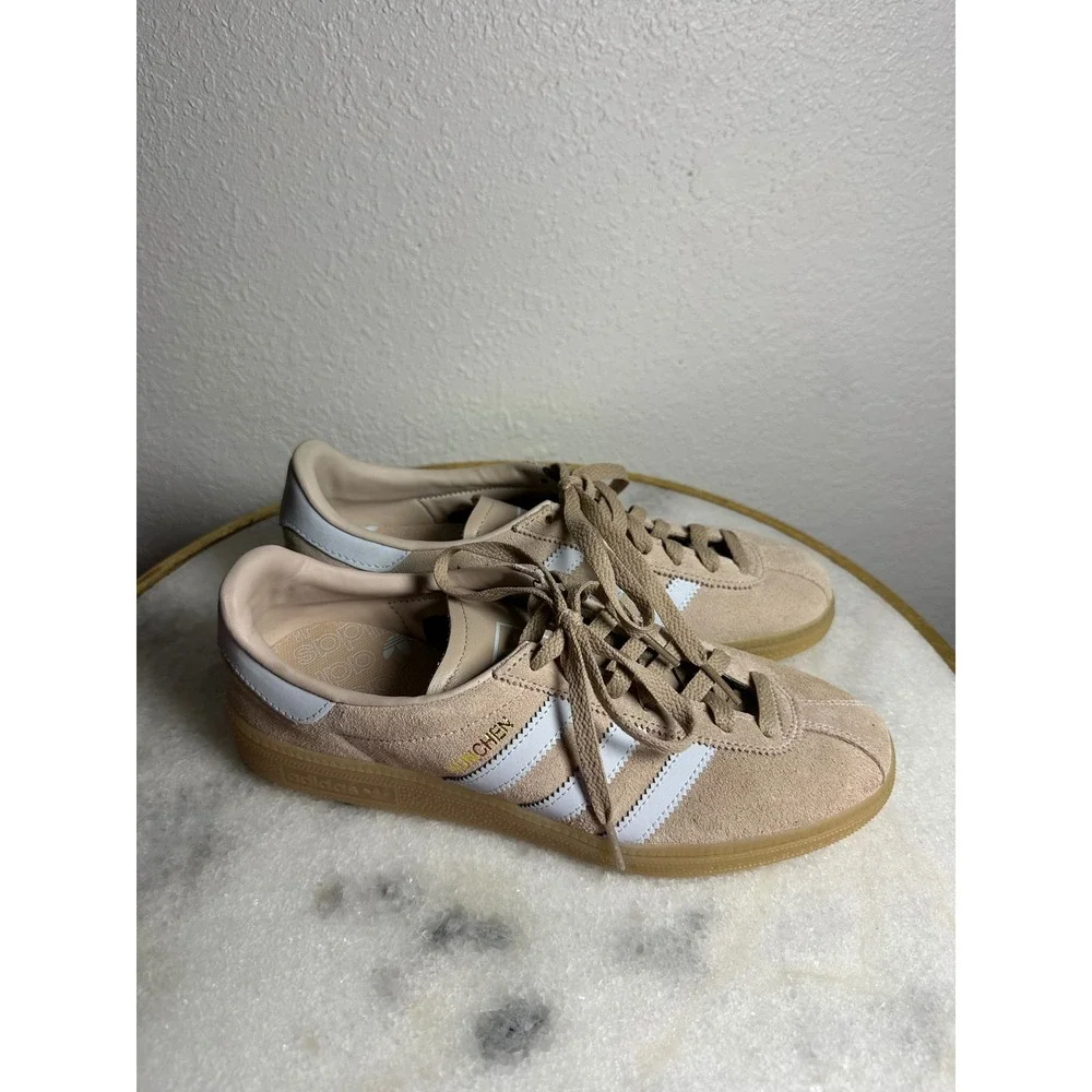Adidas Munchen Beige White Suede Gum Sole Terrace Sneakers Womens